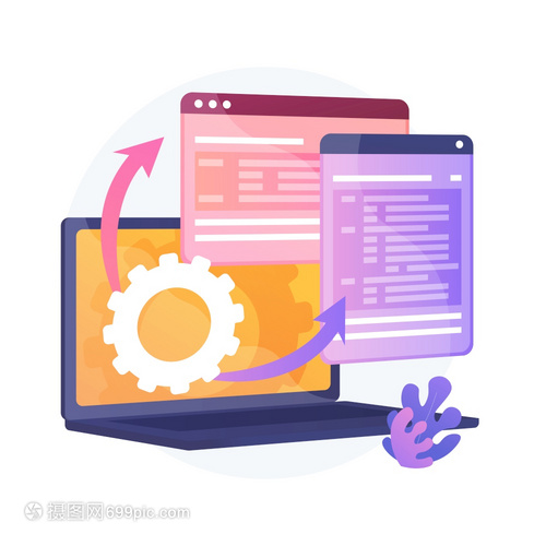 網頁可視化與全棧開發協議 系統程序動態工作流程的矢量概念解析